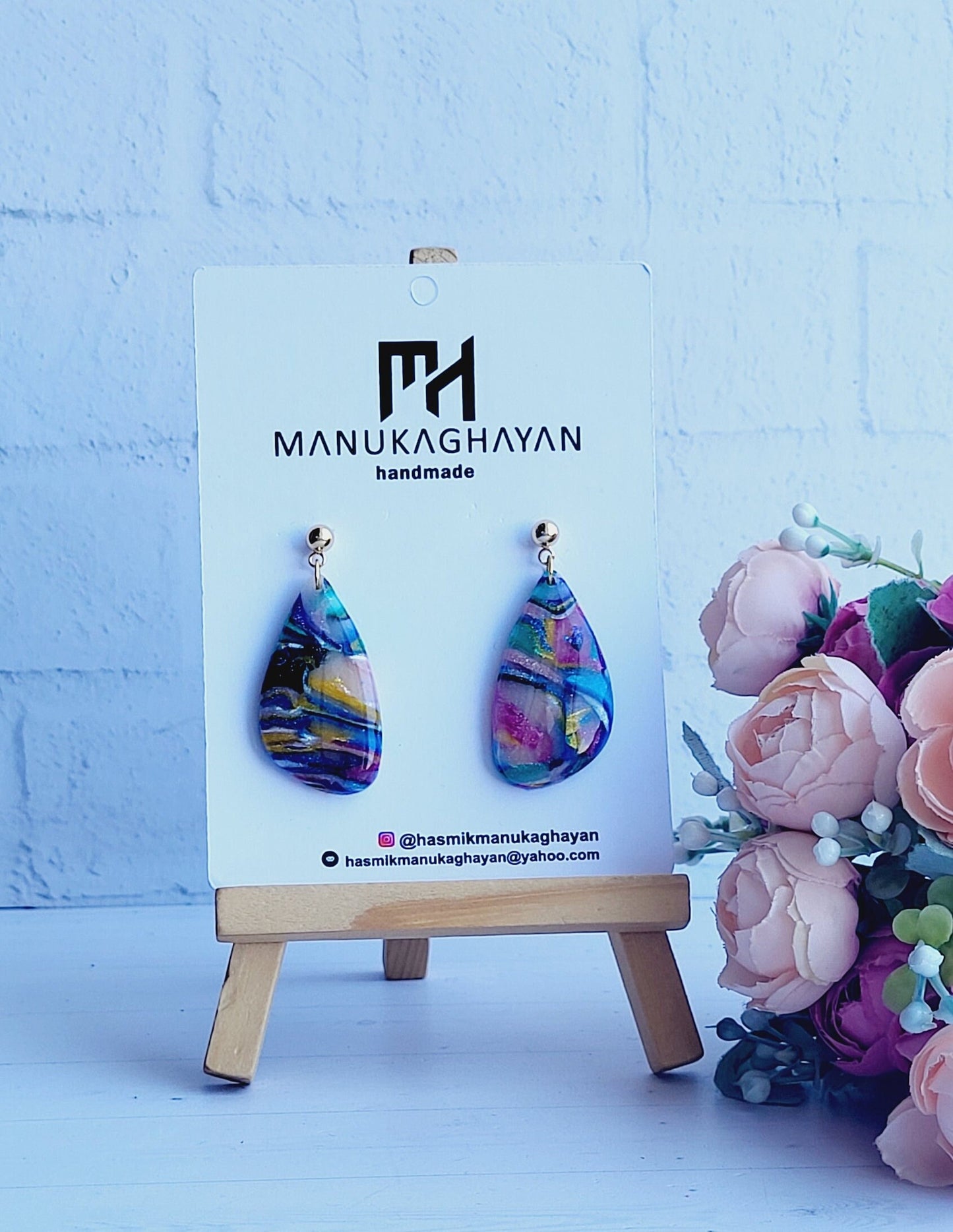 Unique Colorful Teardrop Earrings/Bohemian Art-Inspired Earrings/Abstract Design Polymer Clay Earrings/Swirl Design Polymer Earrings