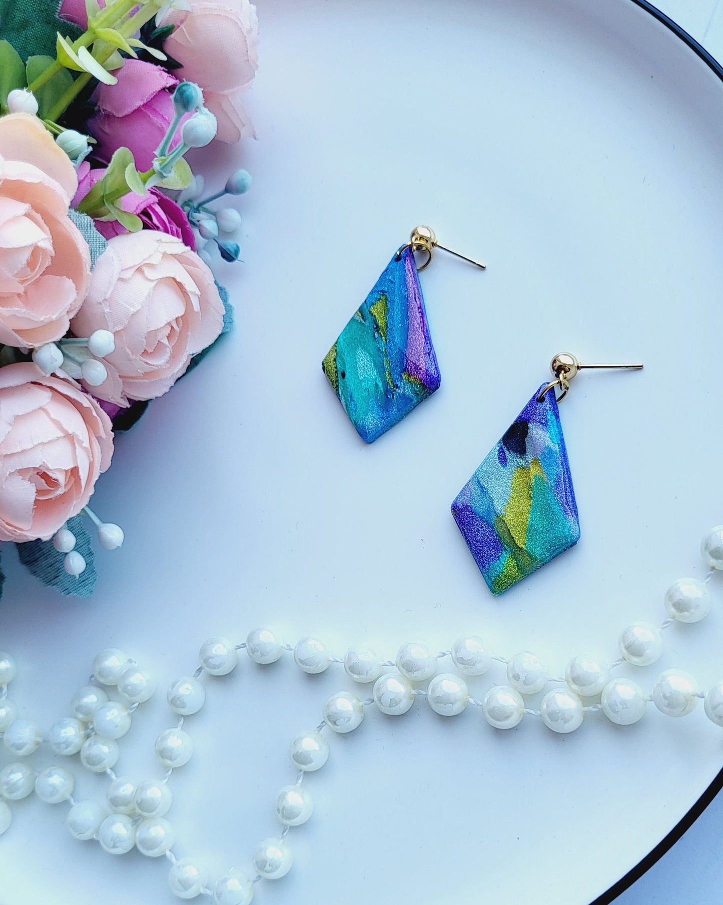Multicolor Handmade Statement Earrings/Abstract Geometric Polymer Clay Earrings/One-of-a-Kind Colorful Handmade Jewelry/