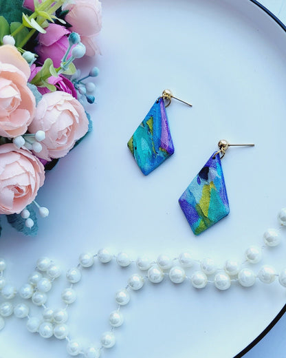 Multicolor Handmade Statement Earrings/Abstract Geometric Polymer Clay Earrings/One-of-a-Kind Colorful Handmade Jewelry/