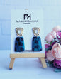 Bold Teal and Black Floral Polymer Clay Earrings for a Sophisticated Look/Modern Handmade Statement Earrings with Bold Floral Design