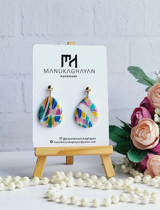 Vibrant Teardrop Polymer Clay Earrings/Colorful Abstract Teardrop Earrings/Eye-Catching Handmade Clay Earrings