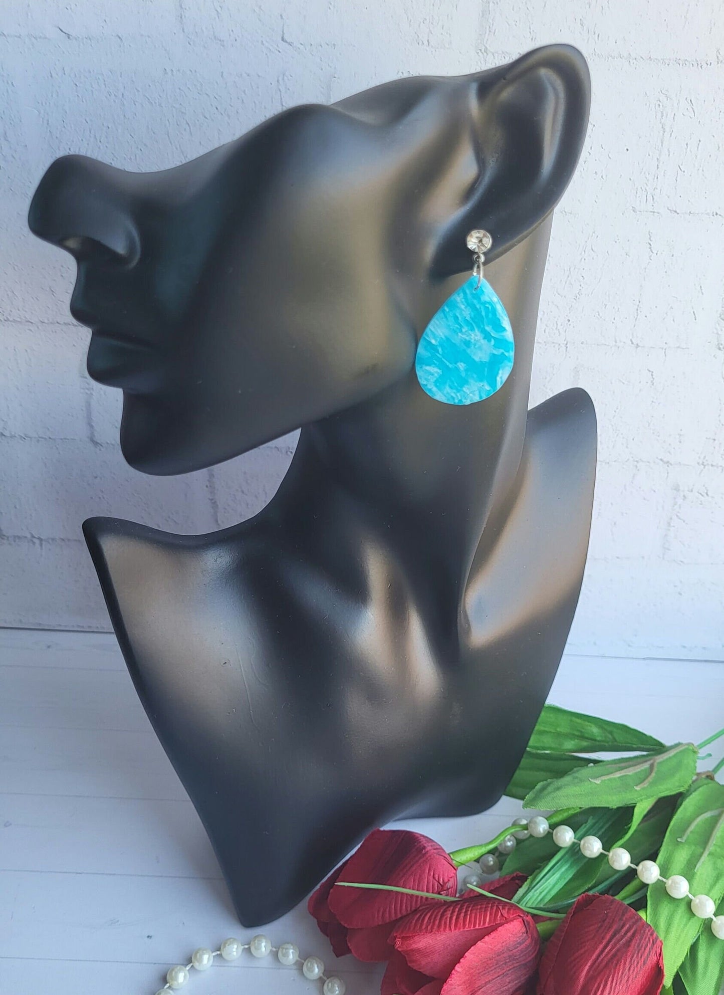 Modern Sky Blue Earrings with a Textured Glossy Finish/Trendy Lightweight Earrings Featuring Bright Blue Polymer Clay