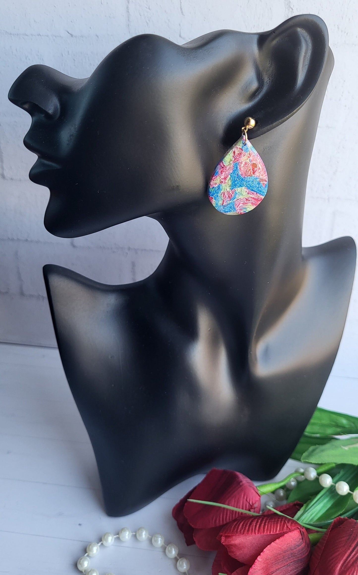 Handmade Teardrop Shaped Polymer Clay Earrings | Vibrant Dangle Statement Earringsy |  Drop earrings | Handmade Jewelry | Dangle Earrings