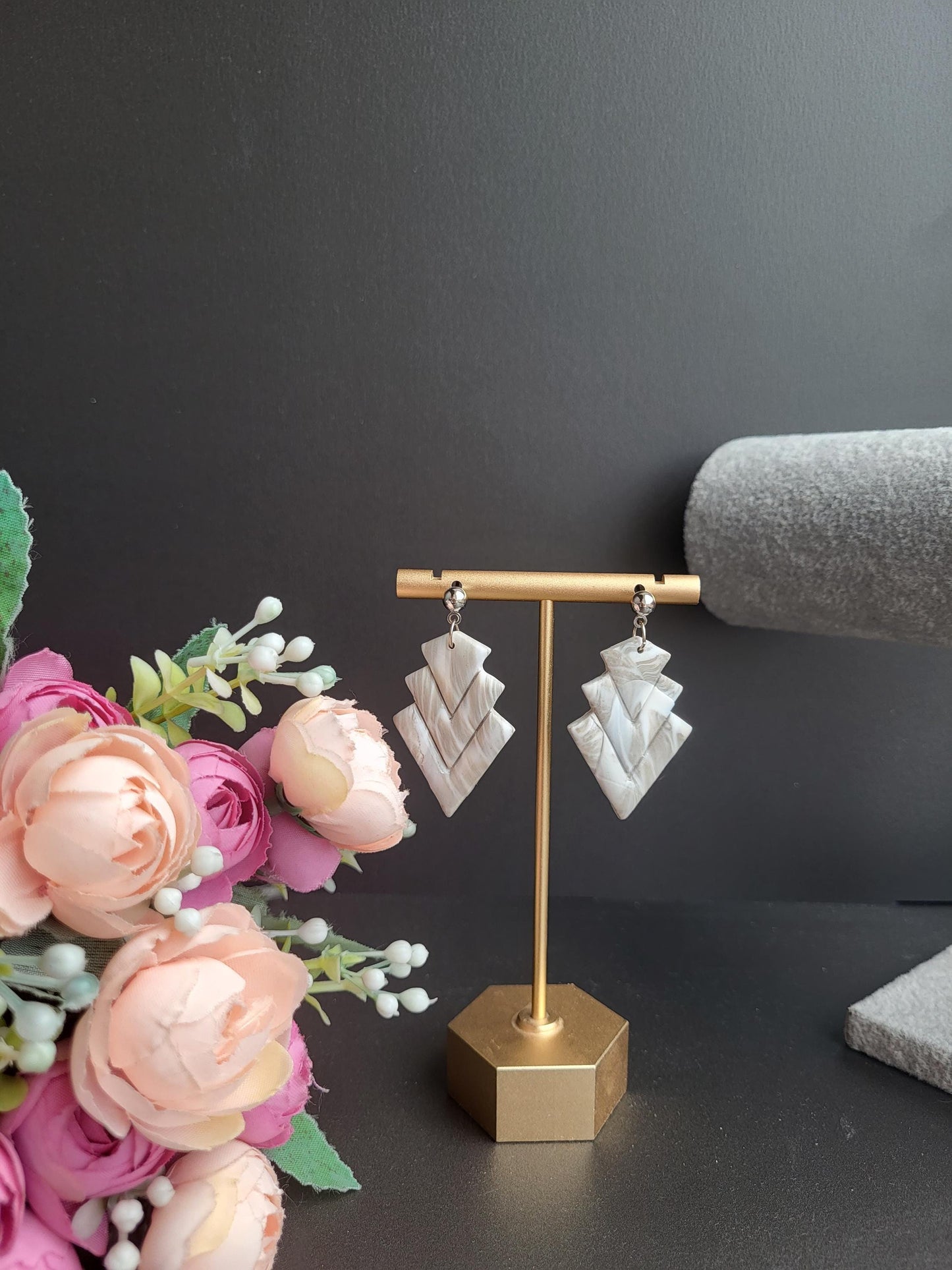 Minimalist Statement Earrings in Neutral Tones/Layered Perfection: Handmade Polymer Clay Earrings