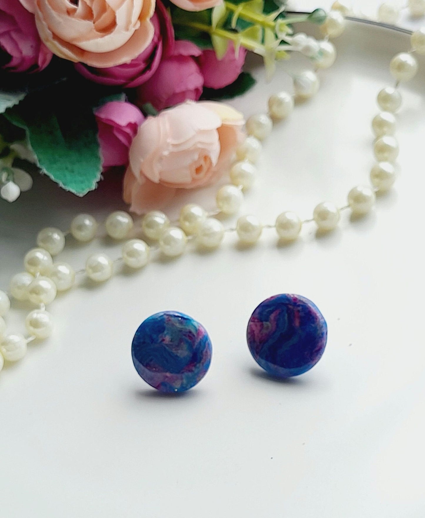 Galaxy-Inspired Round Polymer Clay Earrings/Round Polymer Clay Galaxy Studs/Deep Space Inspired Earrings