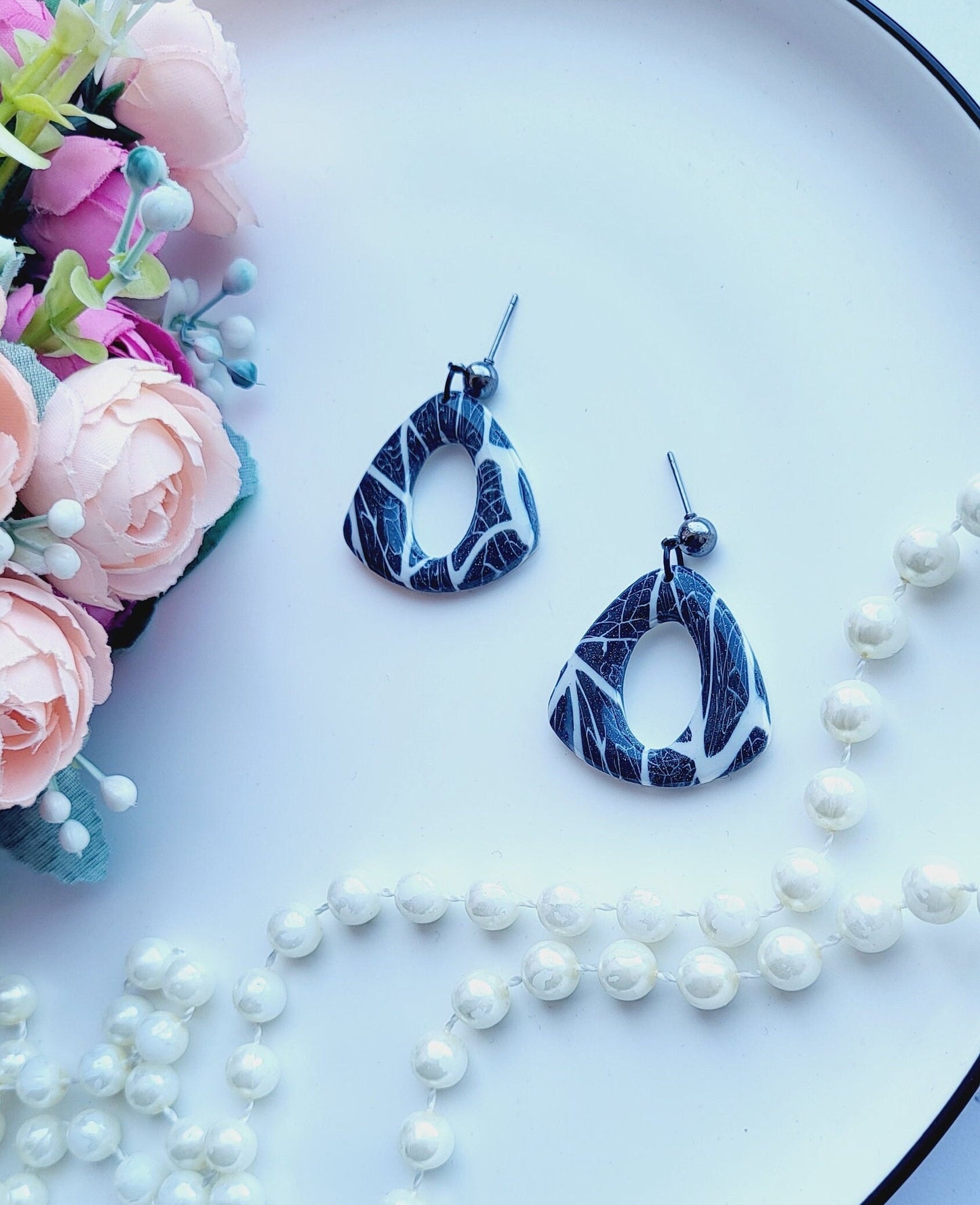 Handmade Black and White Polymer Clay Earrings/Black and White Arch Statement Earrings/Contemporary Geometric Drop Earrings