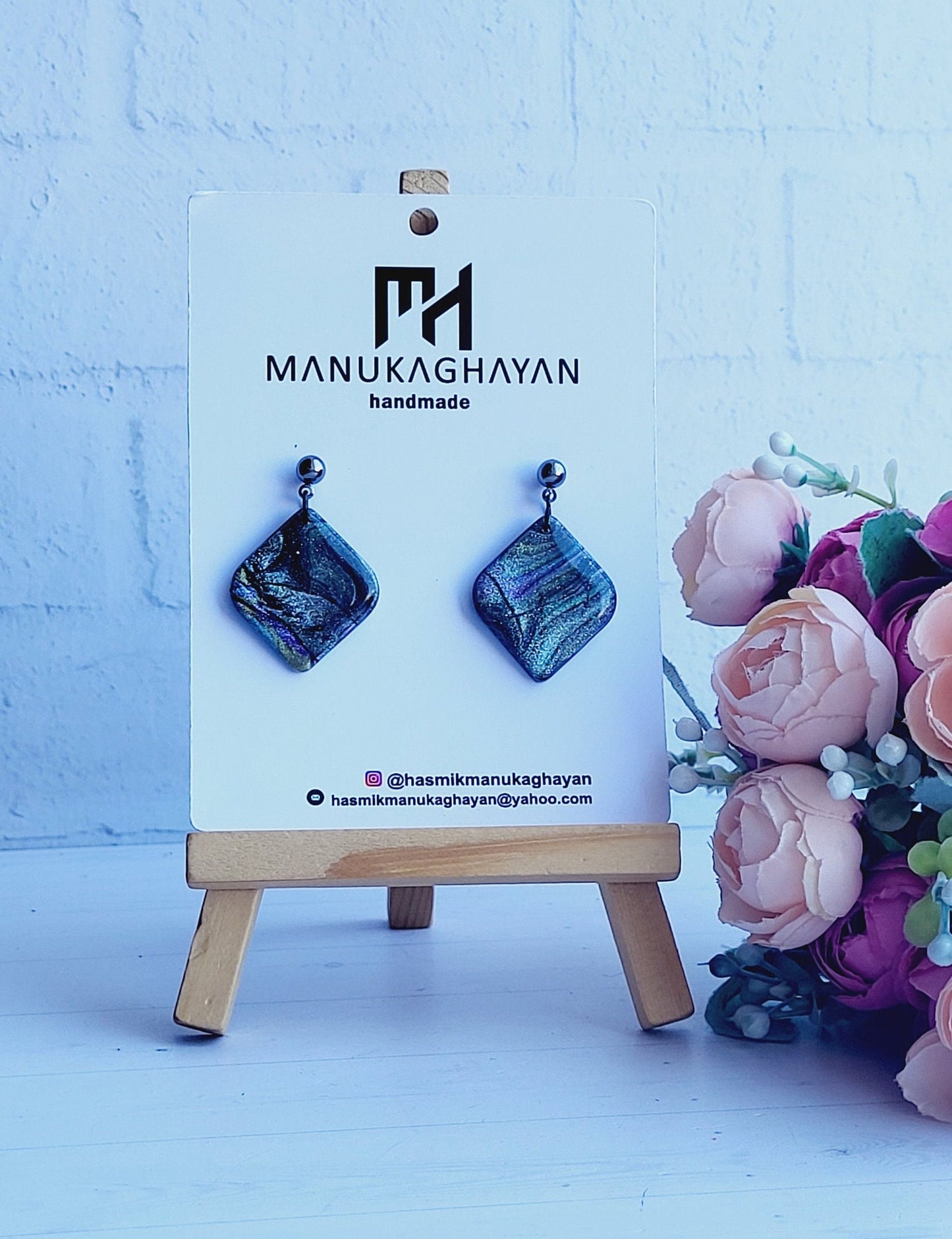 Rhombus Design Handmade Earrings | Geometric Earrings | Minimalist Drop Earrings in Blue | Rhombus Shape Jewelry | Modern Statement Earrings