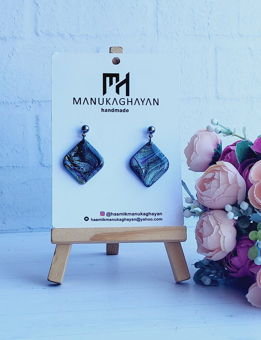 Rhombus Design Handmade Earrings | Geometric Earrings | Minimalist Drop Earrings in Blue | Rhombus Shape Jewelry | Modern Statement Earrings