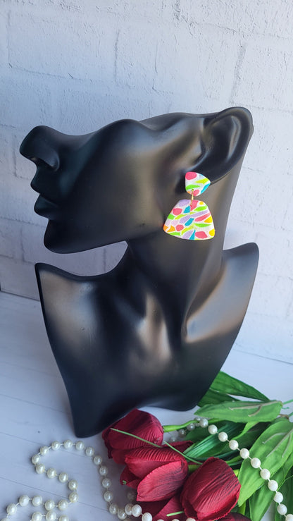 Playful & Chic Polymer Clay Dangles/Unique Hand-Painted Look Earrings/Bright  Bold Handmade Jewelry/Artistic Triangle Drop Earrings