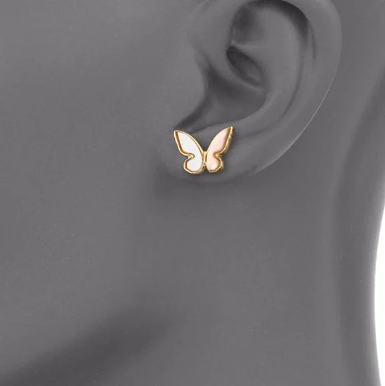 Fashionable Gold-Plated White Shell Butterfly Earrings