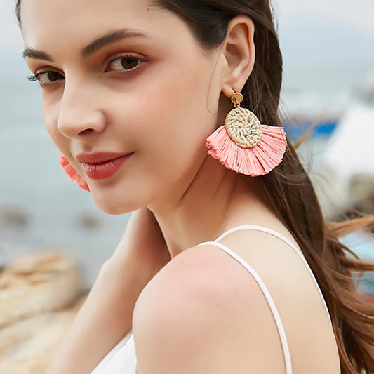 Rattan Tassel Earrings - Chic Handmade Statement Jewelry