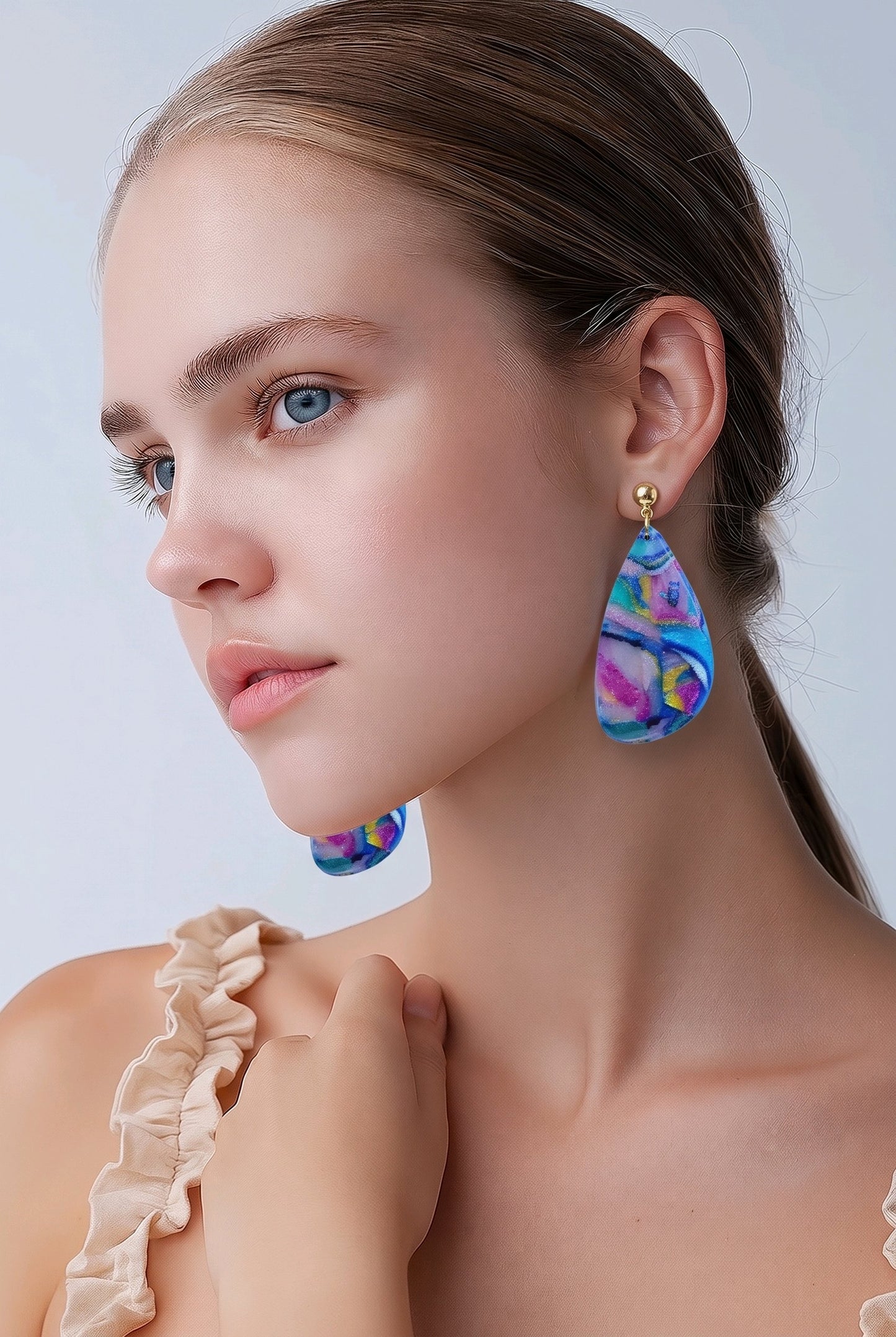 Unique Colorful Teardrop Earrings/Bohemian Art-Inspired Earrings/Abstract Design Polymer Clay Earrings/Swirl Design Polymer Earrings