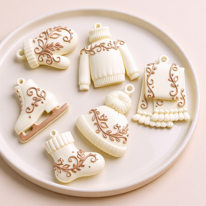 Rustic White and Brown Handmade Epoxy Resin Christmas Ornaments/Unique Handmade Christmas Decorations in Neutral Tones