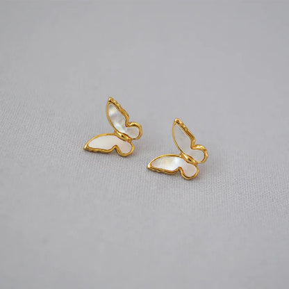 Fashionable Gold-Plated White Shell Butterfly Earrings