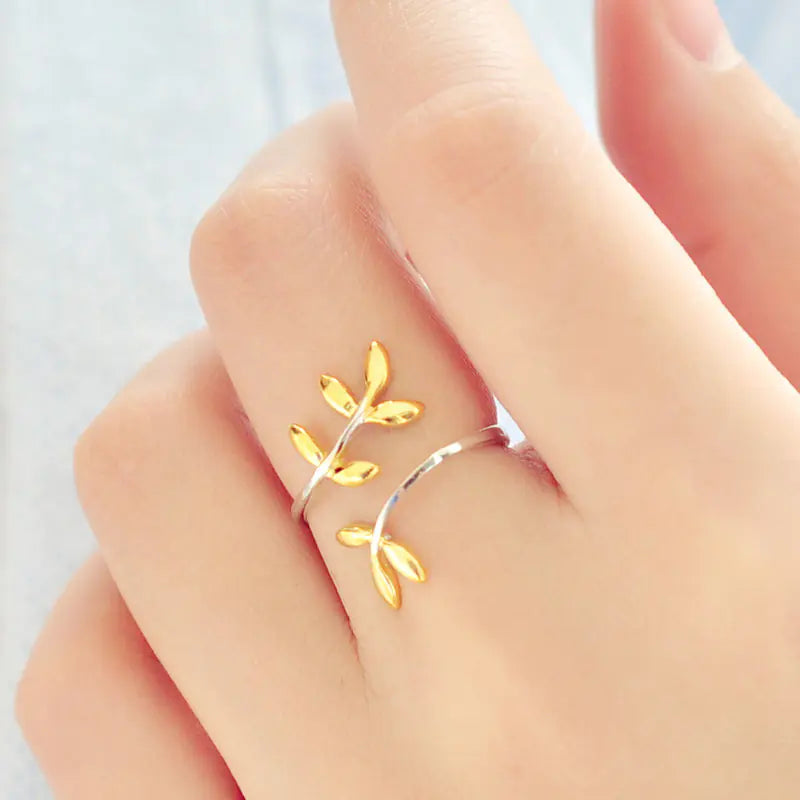 S925 Silver Adjustable Leaf Ring - Korean Jewelry
