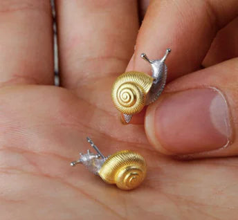 Gold-Plated Snail Earrings - Unique Pair (One Set)