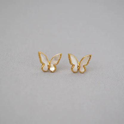 Fashionable Gold-Plated White Shell Butterfly Earrings