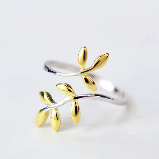 S925 Silver Adjustable Leaf Ring - Korean Jewelry