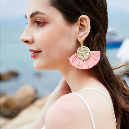 Rattan Tassel Earrings - Chic Handmade Statement Jewelry